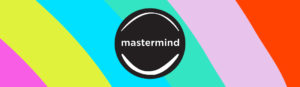 This is an image of the Mastermind logo on a rainbow