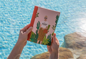 This is an image of a law student with her funky notebook by the pool.